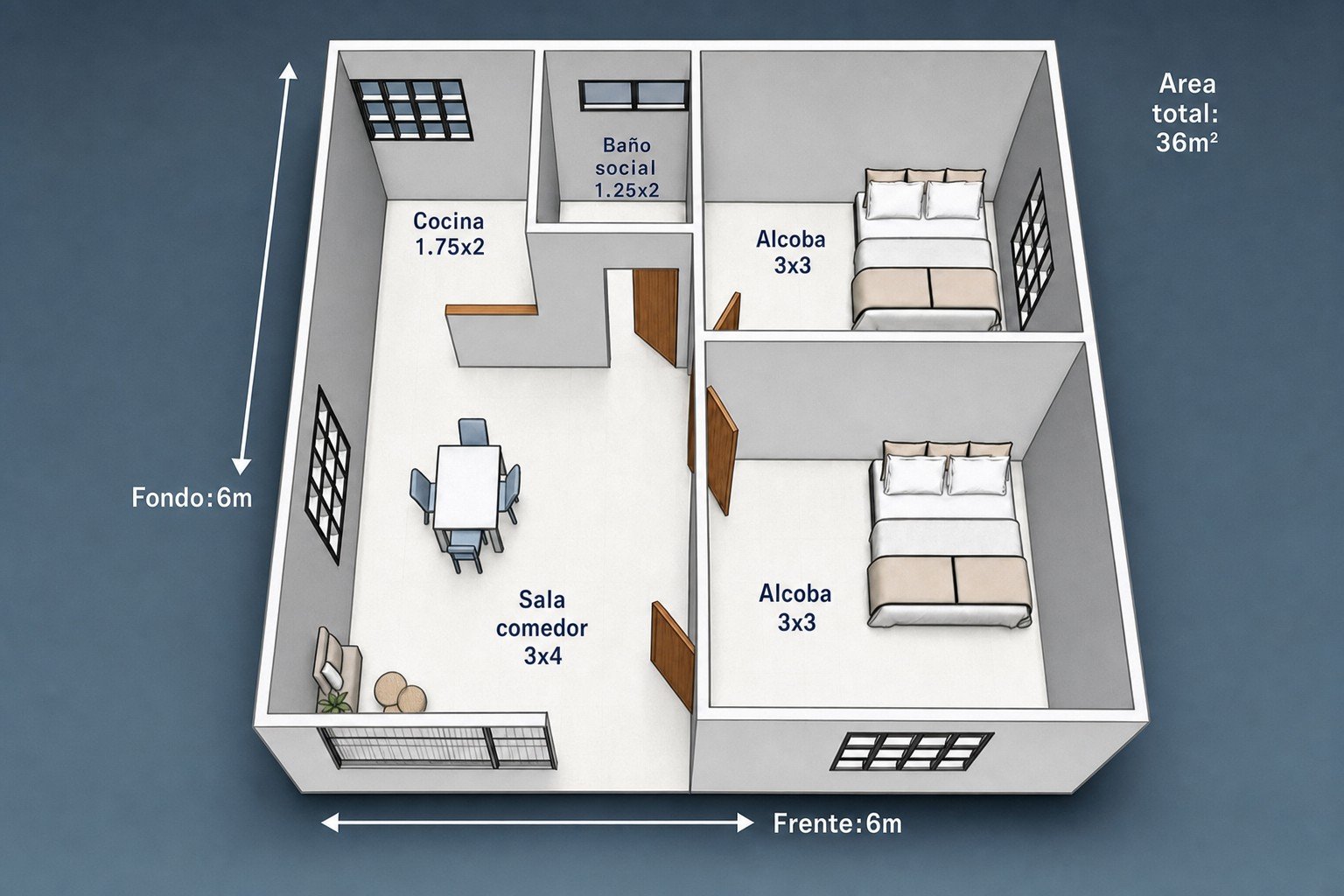 Plano Llanera 36 m²