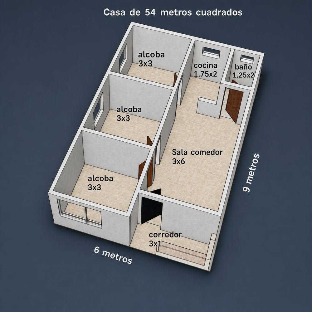 Plano Sabana 54 m²